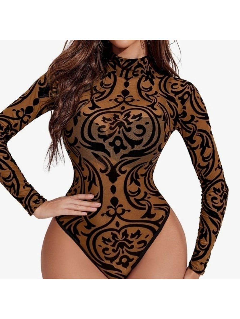 Avidlove Women Sheer Mesh Turtleneck Geo Print NWT Size XL